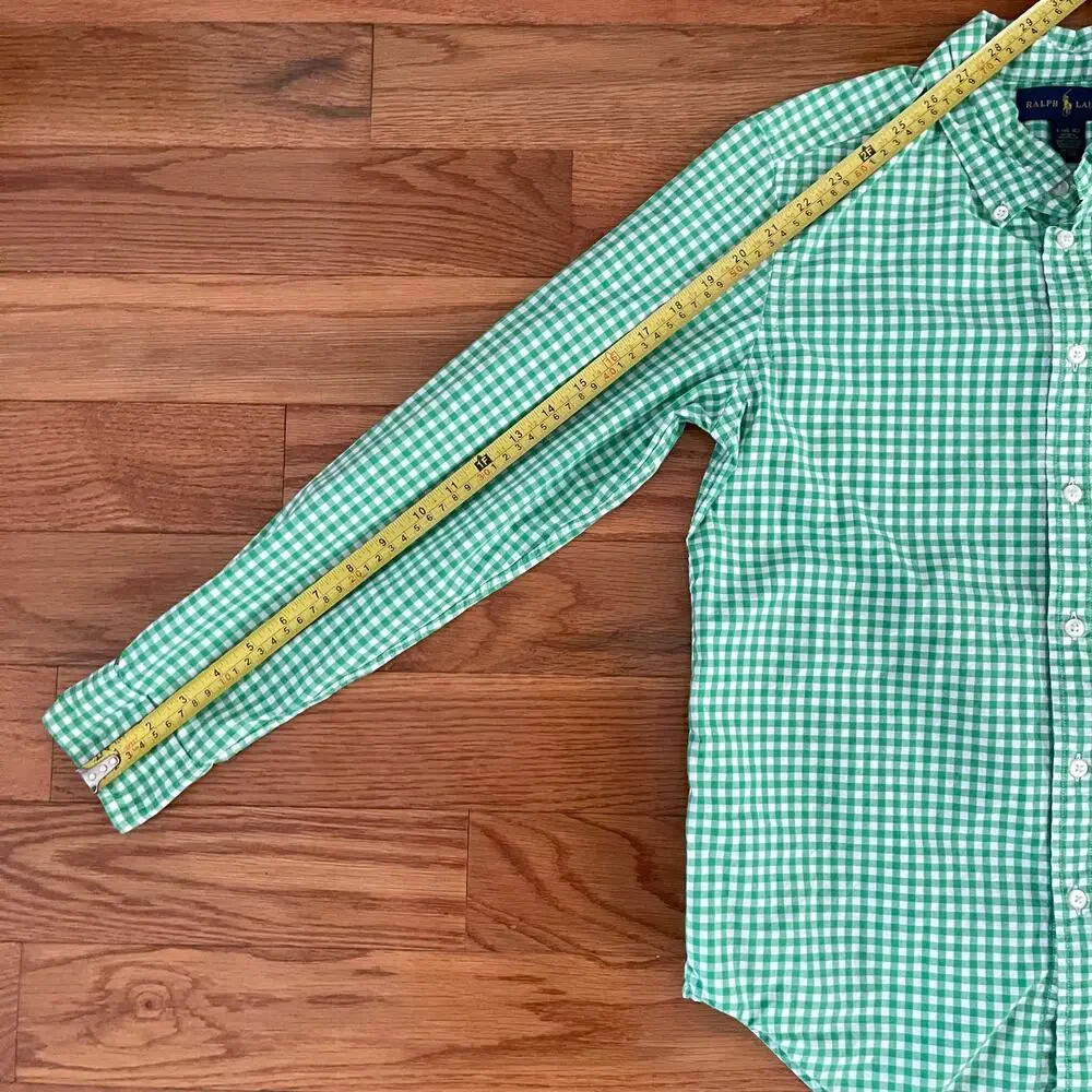 Ralph Lauren Boys Large 14/16 Green Gingham Plaid Button Down Shirt Long Sleeve